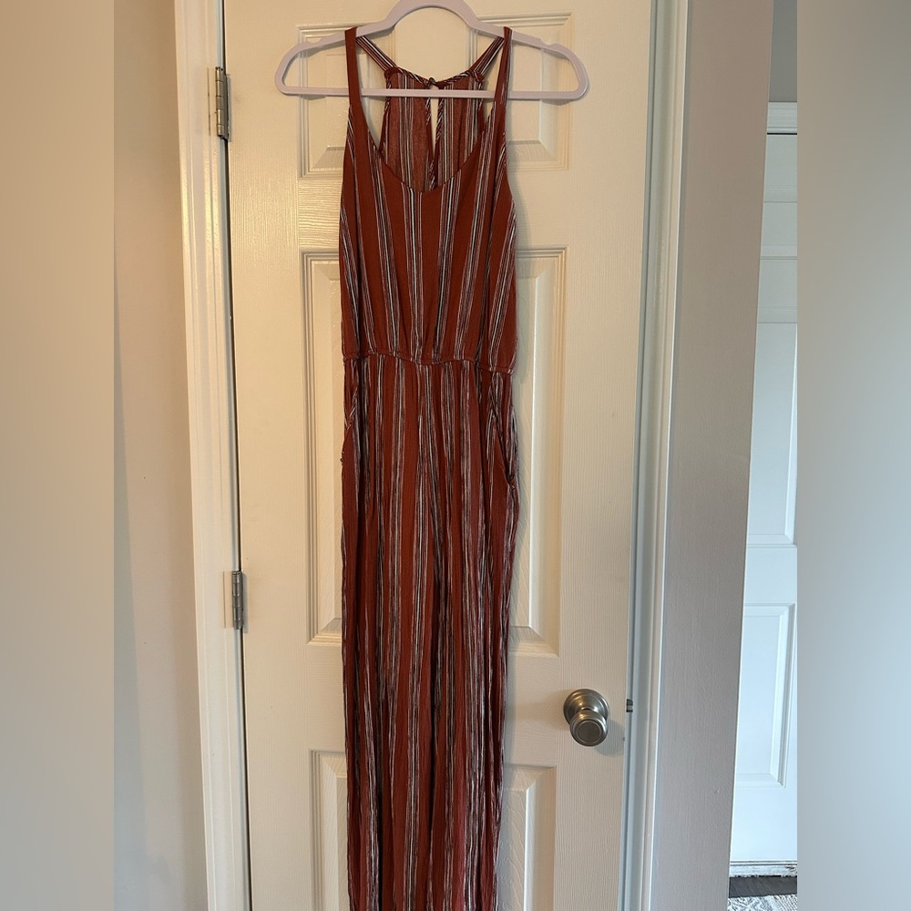 Striped Rust Jumpsuit - Picture 4 of 6